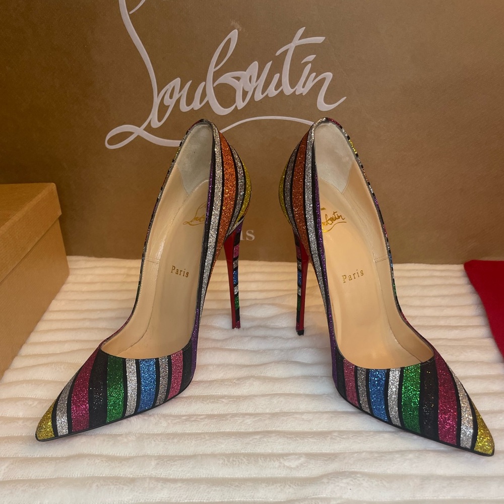 Christian Louboutin So Kate 120 Suede Stripy Glitter 38.5